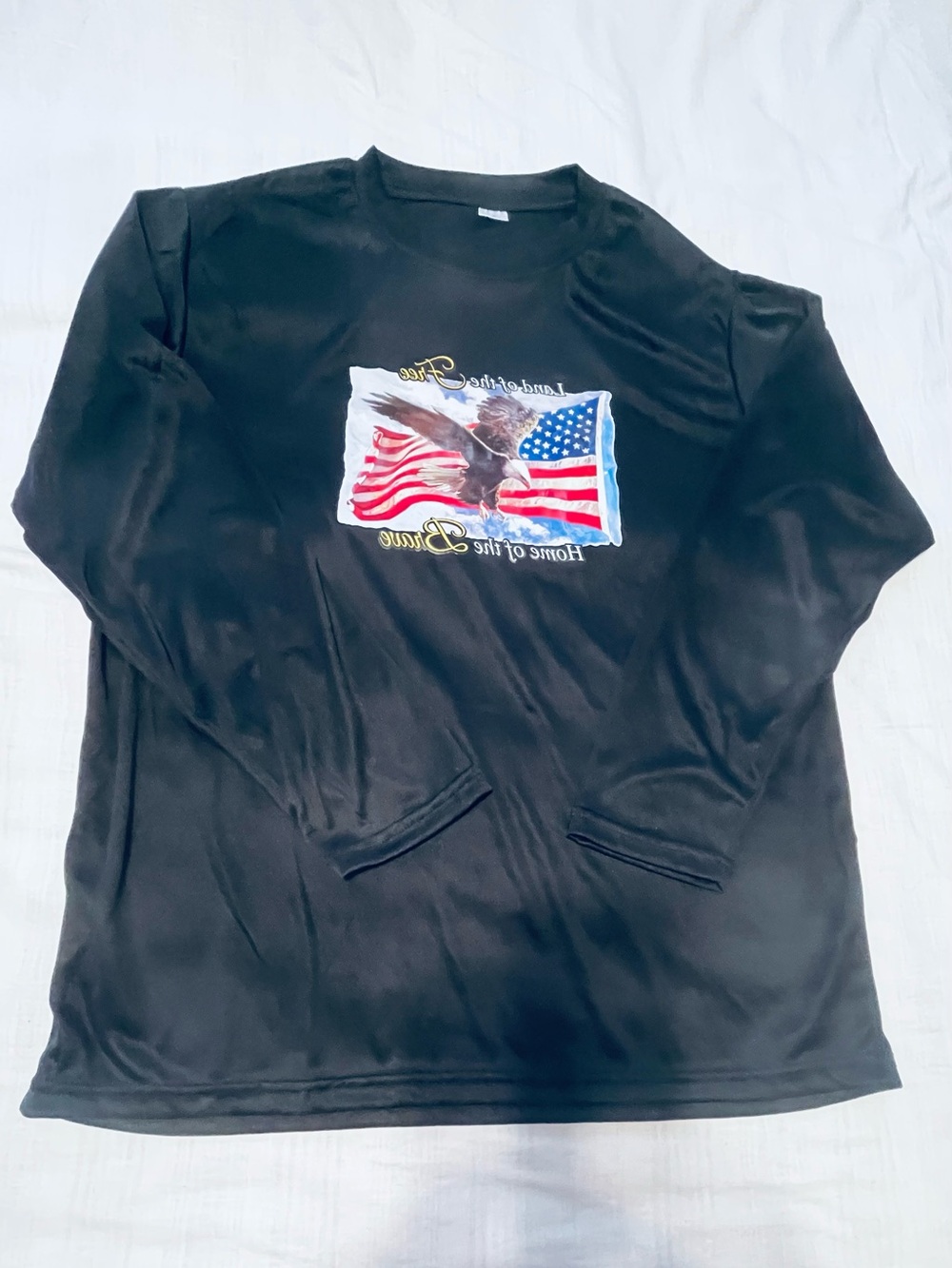 Men's Black Long Sleeve Tee with Eagle & American Flag Graphic